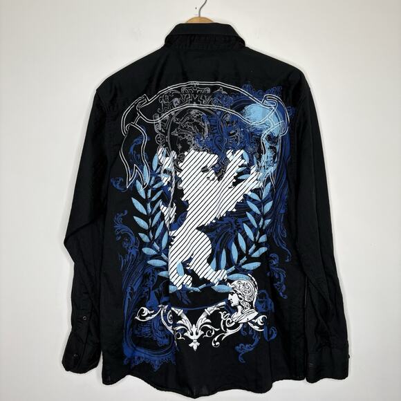 Vintage Eighty Eight Button Long‎ Sleeve Shirt Griffin Grunge Goth Y2K Mens XL - Picture 1 of 9